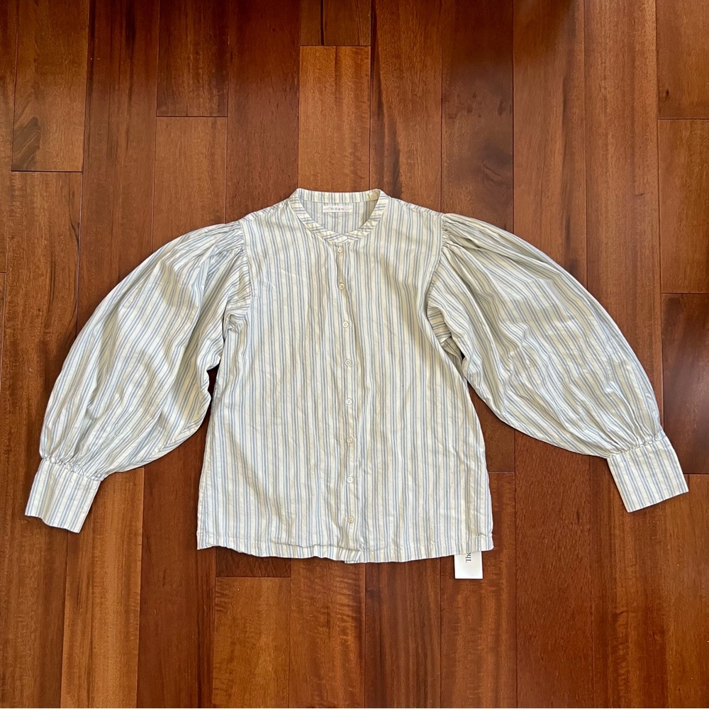 Doen Scarlet Top in Blue Striped Chambray